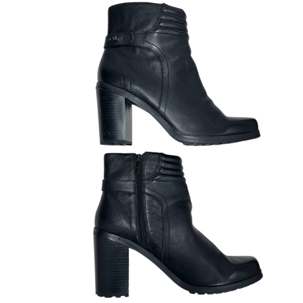 H by Halston Cara Black Leather Platform Booties Size 11W